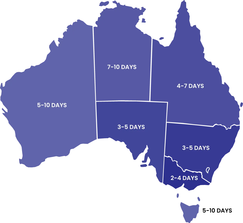 Map of Australia with delivery ETA by state