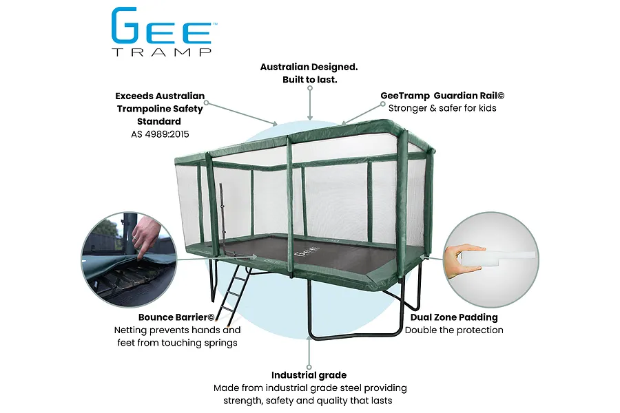 GeeTramp Force 9ft x 14ft Rectangle Trampoline - Black Edition - High Bounce - Peace of Mind Bundle image 4