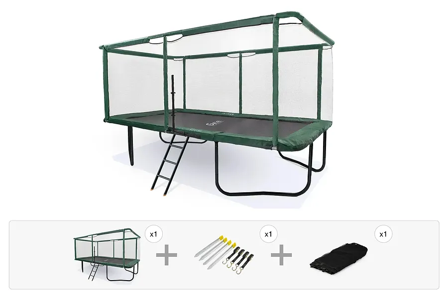 GeeTramp Force 10ft x 17ft Rectangle Trampoline - Black Edition - High Bounce - Peace of Mind Bundle image 1