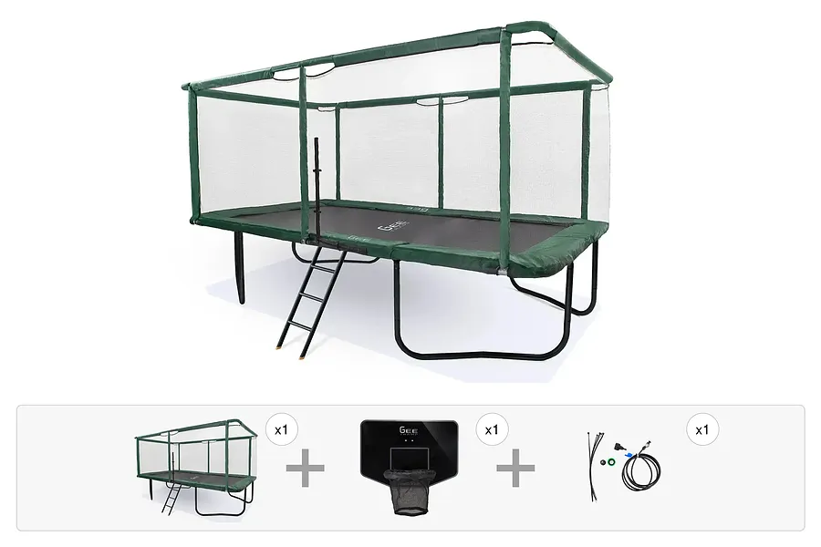 GeeTramp Force 10ft x 17ft Rectangle Trampoline - Black Edition - High Bounce - Family Fun Bundle image 1