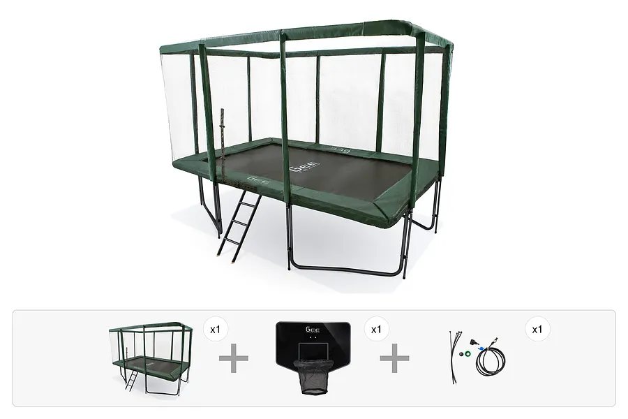 GeeTramp Force 8ft x 12ft Rectangle Trampoline - Black Edition - Standard - Family Fun Bundle image 1