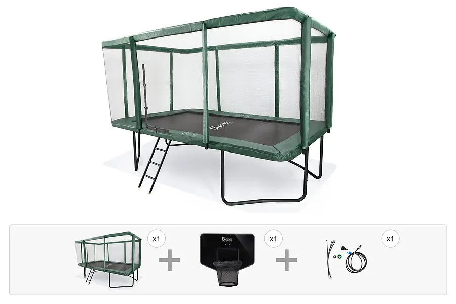GeeTramp Force 9ft x 14ft Rectangle Trampoline - Black Edition - High Bounce- Family Fun Bundle image 1