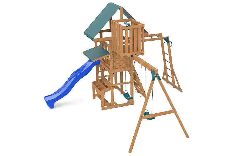 Walton Swing Set, Monkey Bars &amp;amp; Playground w/ 2.2m Blue Slide image 3107