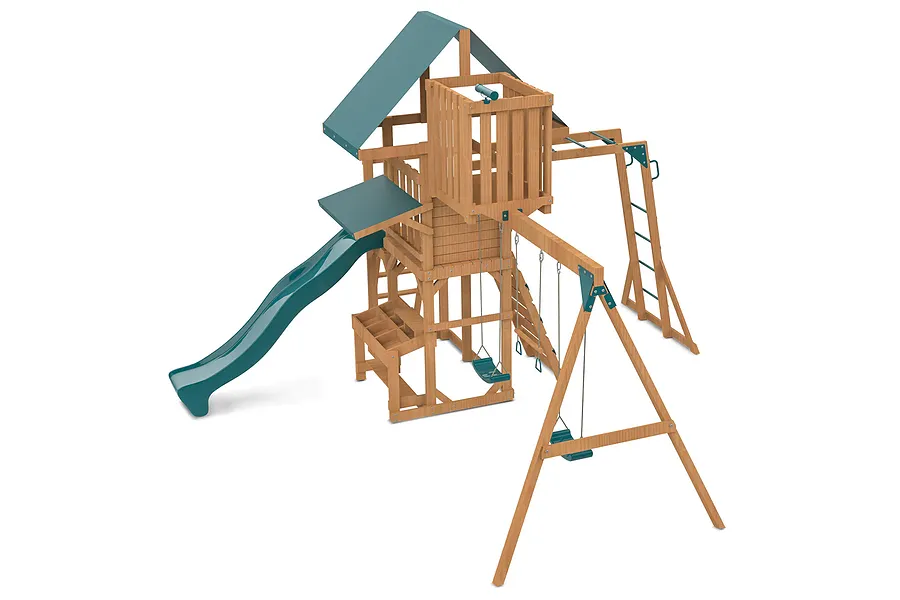 Walton Swing Set, Monkey Bars &amp;amp; Playground w/ 2.2m Green Slide image 3119