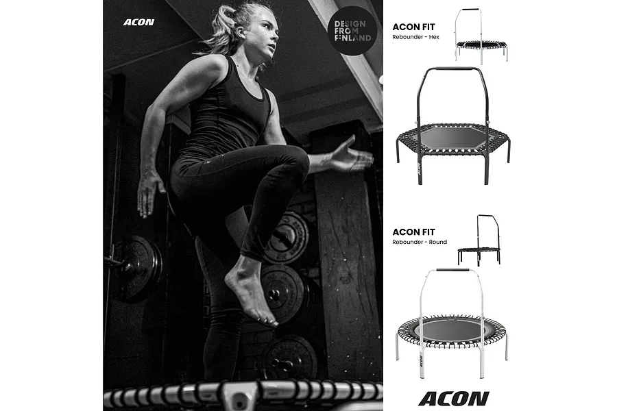 ACON Fitness Rebounder - Hexagon Rebounder Trampoline w/ Handle - 55&amp;quot; (1.41m) Black image 3160